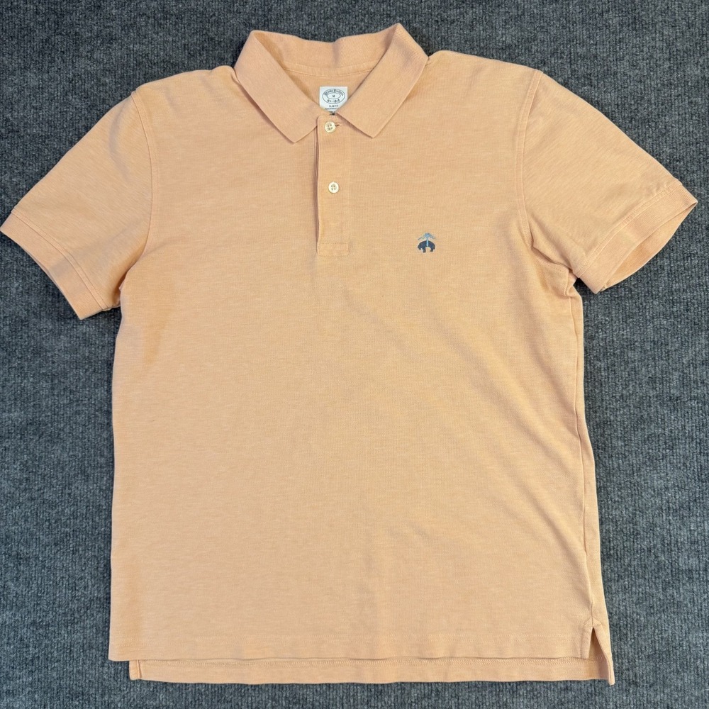 Brooks Brothers Polo Shirt Mens Medium Orange Supima Cotton Stretch Slim Preppy